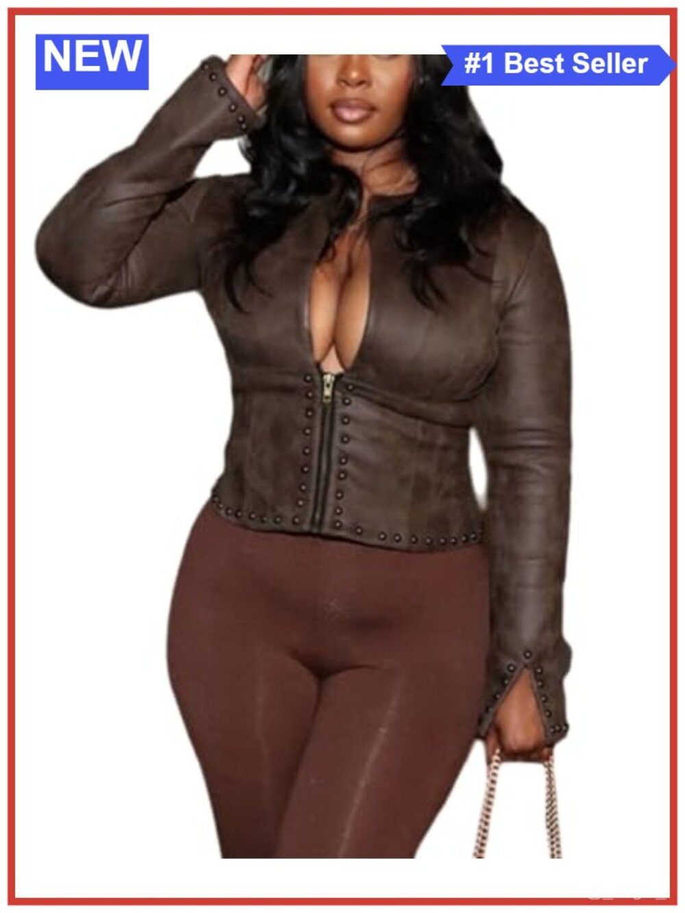 Women's Cropped Studded Faux Leather Jacket Country Concert Top